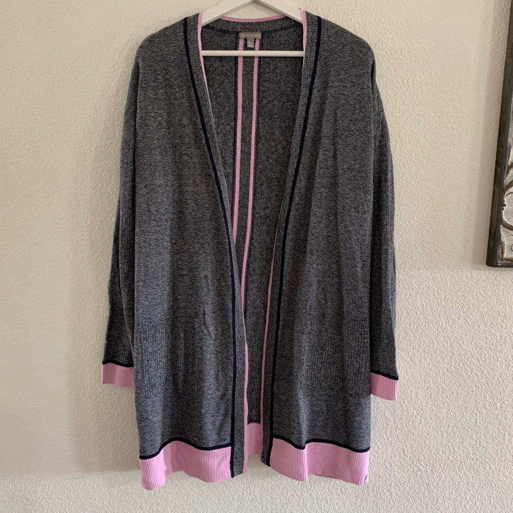 T by Talbots Womens XLp Gray Pink Open Front Marled Cardigan Sweater Pockets